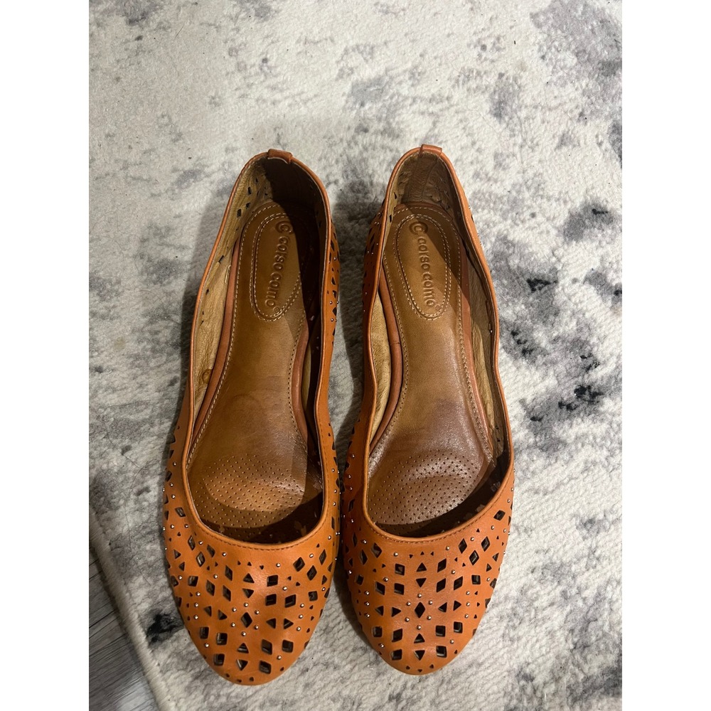 Corso Como Womens Orange Leather Laser Cut Studded Ballet Flats Size 8M